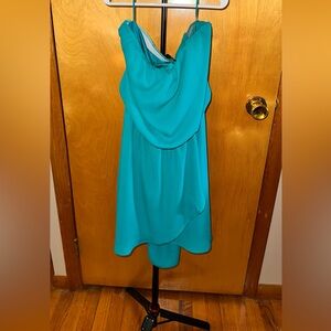 Express Teal Strapless Draped Cocktail Dress